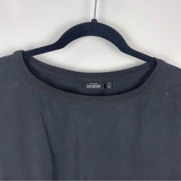 Kate Spade Saturday Ribbed Trim Dolman Mini Dress Silk Black Women's Size Large - Picture 4 of 6